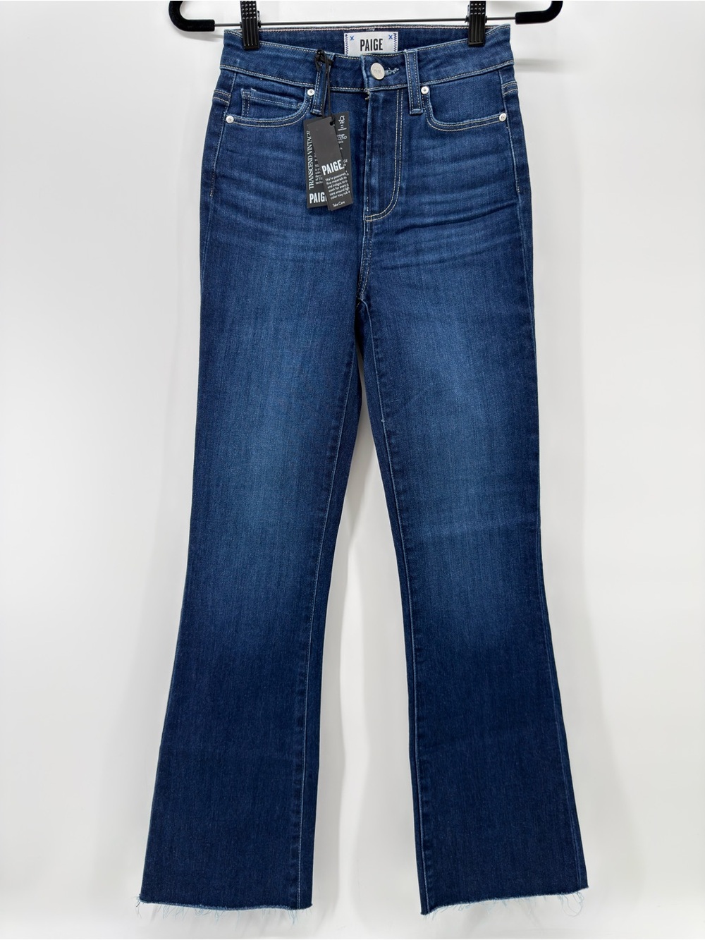 Paige Claudine Crop High Rise Straight Leg Jeans 23 Raw hem Medium Blue